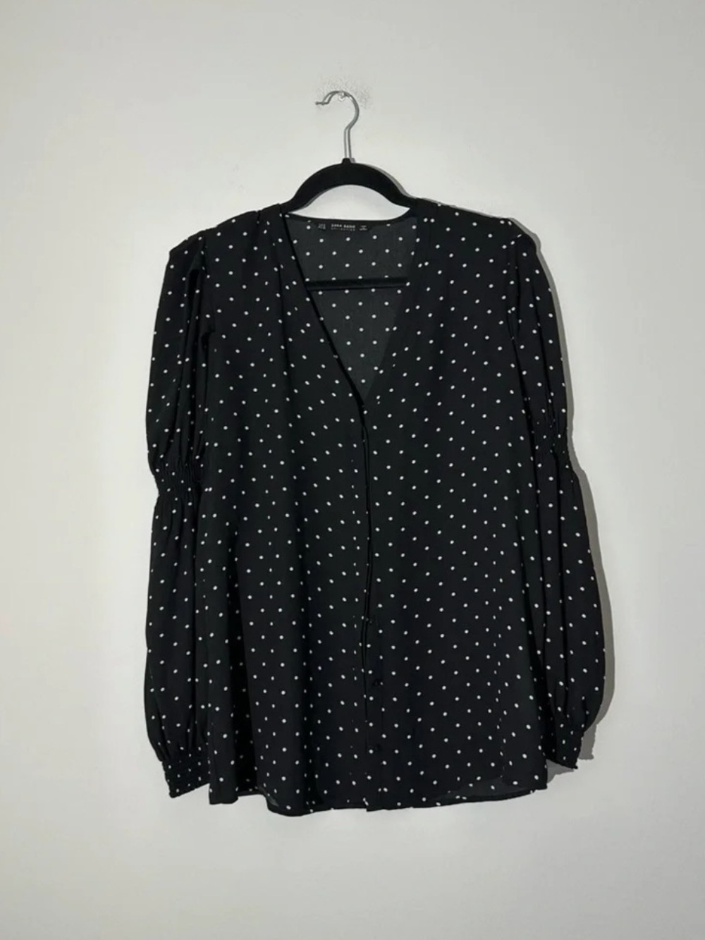 Zara Black Blouse with White Polka Dots Size S
